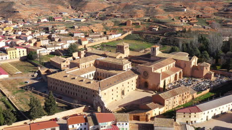 Cistercian-monastery-of-Santa-Maria-de-Huerta-Spain-aerial-view-sunny-day